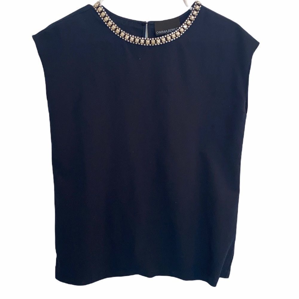 Cynthia Rowley Blue Jeweled Collared Blouse Sz S